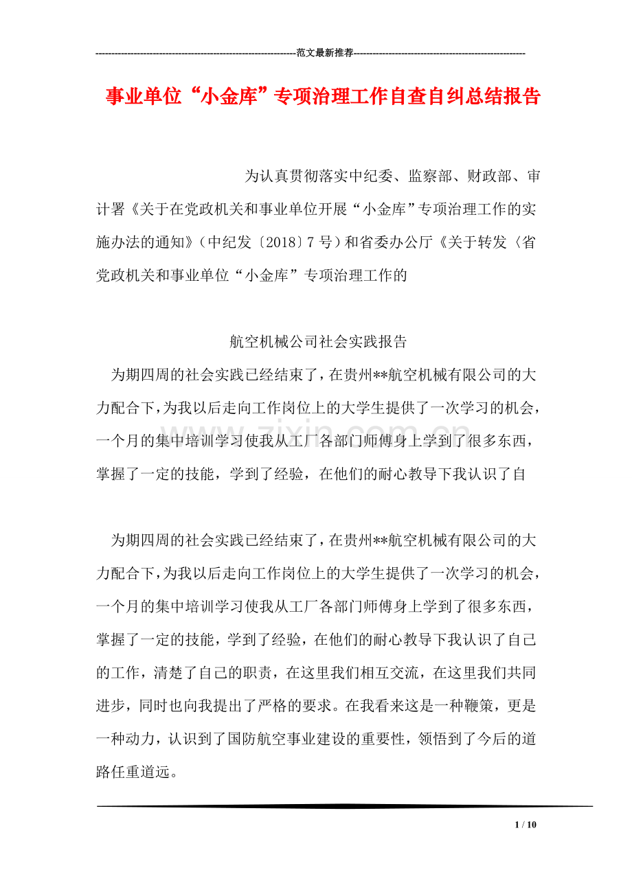 事业单位“小金库”专项治理工作自查自纠总结报告.doc_第1页