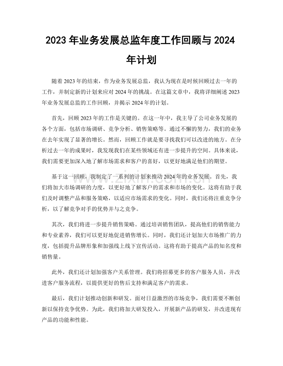 2023年业务发展总监年度工作回顾与2024年计划.docx_第1页