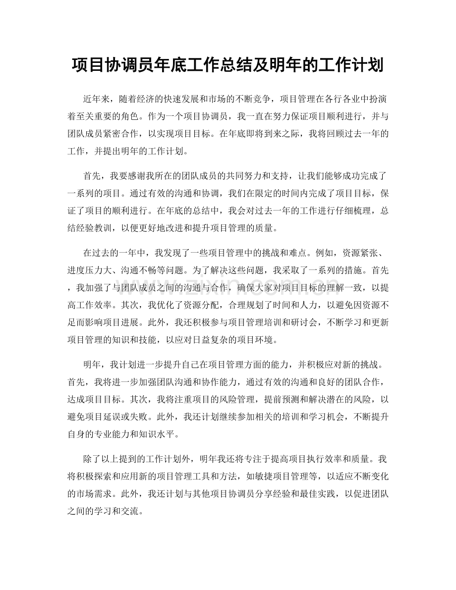 项目协调员年底工作总结及明年的工作计划.docx_第1页