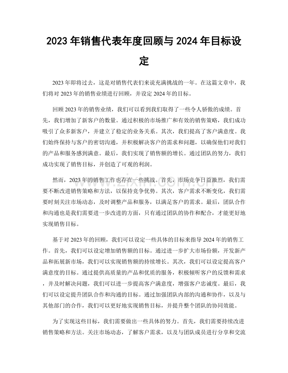 2023年销售代表年度回顾与2024年目标设定.docx_第1页