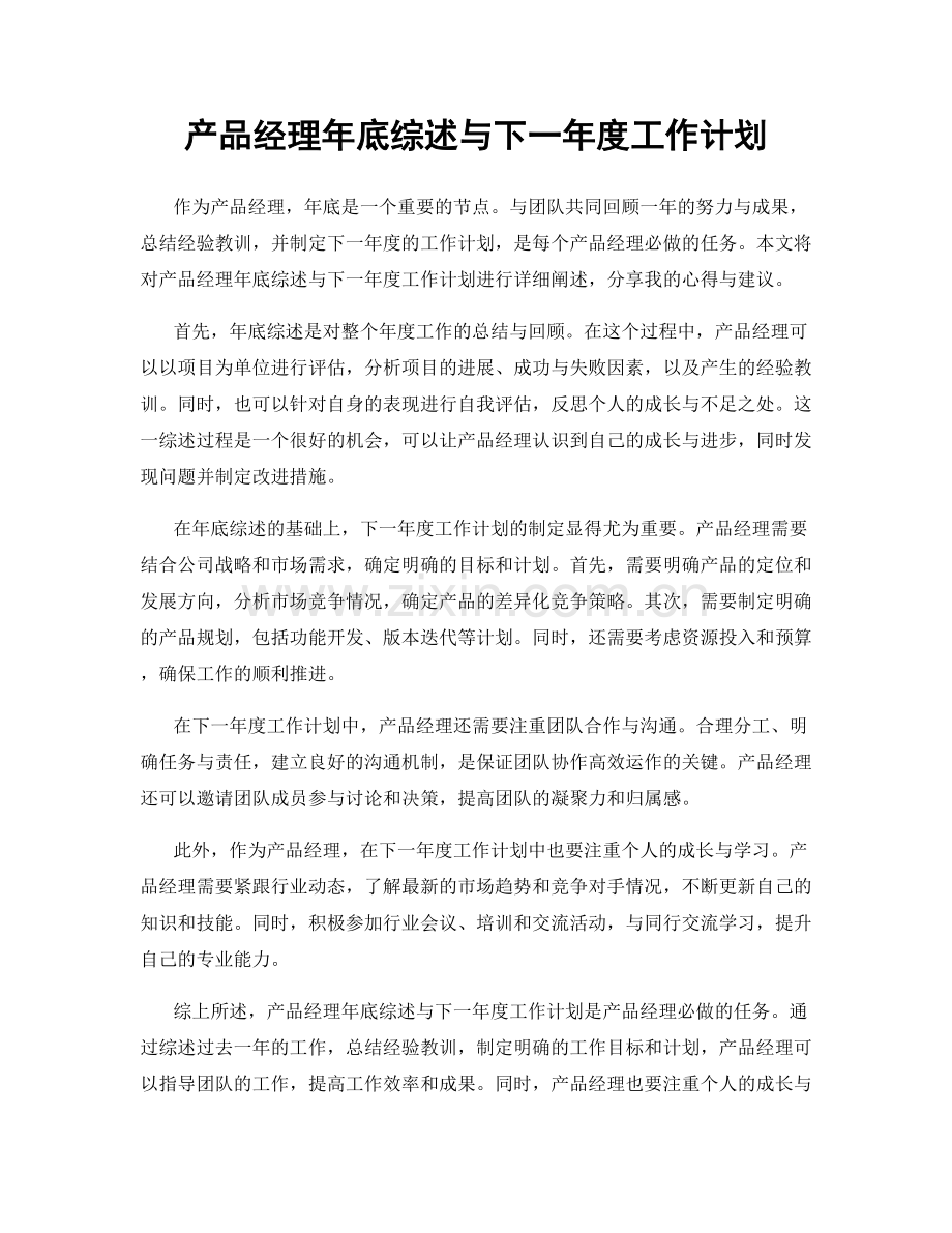 产品经理年底综述与下一年度工作计划.docx_第1页