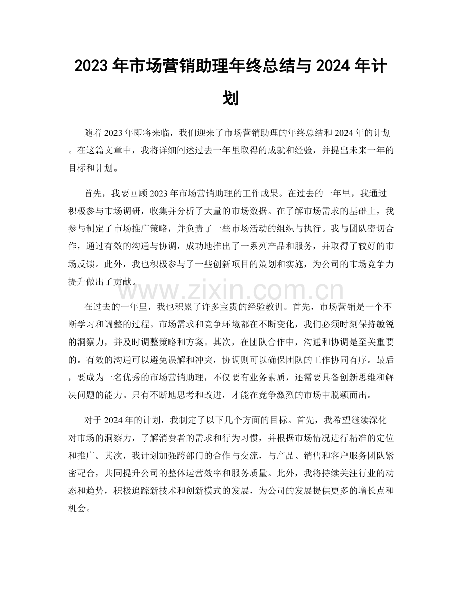 2023年市场营销助理年终总结与2024年计划.docx_第1页