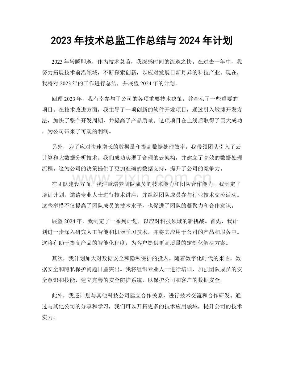 2023年技术总监工作总结与2024年计划.docx_第1页