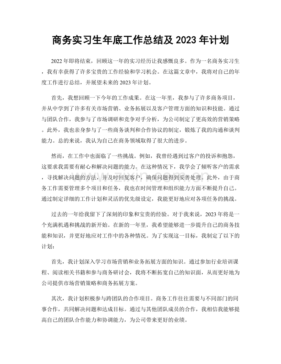 商务实习生年底工作总结及2023年计划.docx_第1页