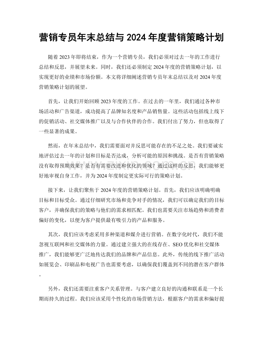 营销专员年末总结与2024年度营销策略计划.docx_第1页