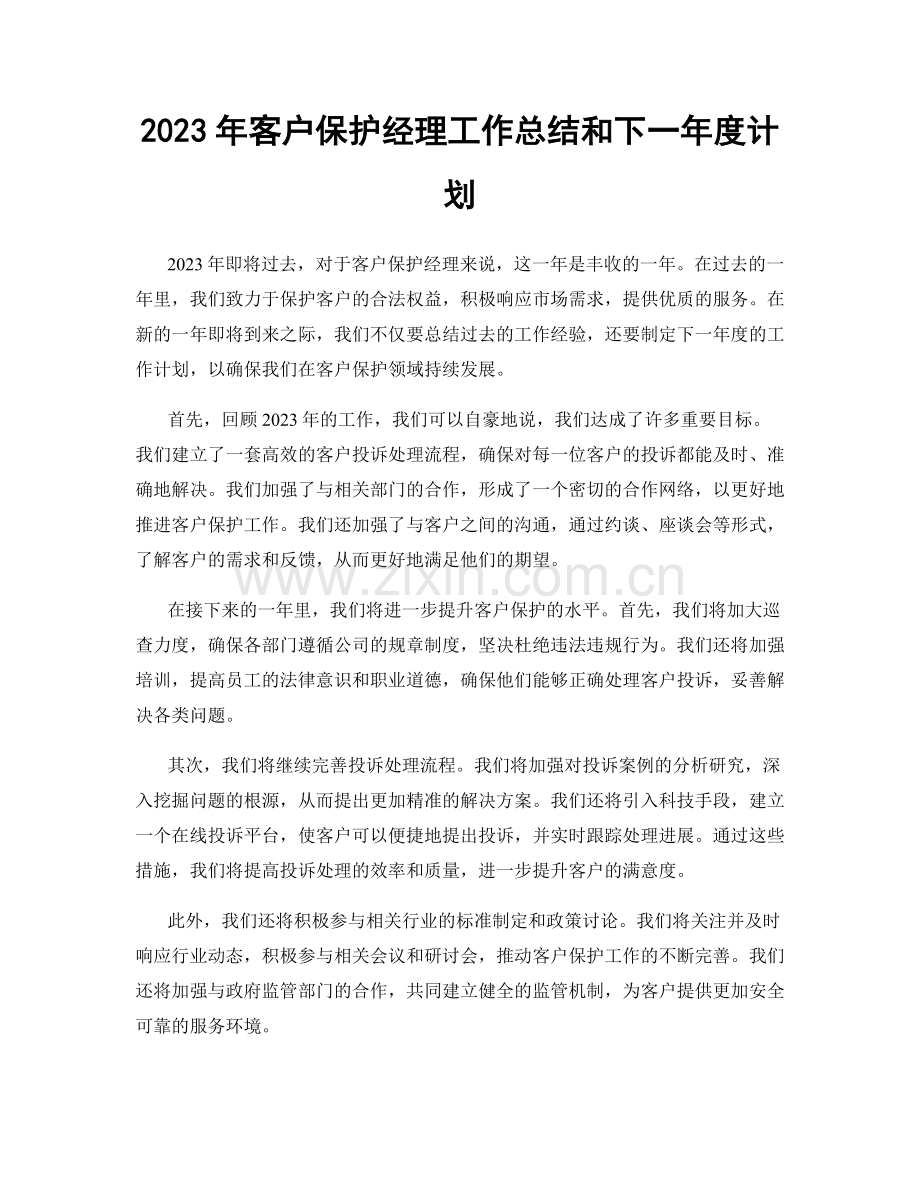 2023年客户保护经理工作总结和下一年度计划.docx_第1页