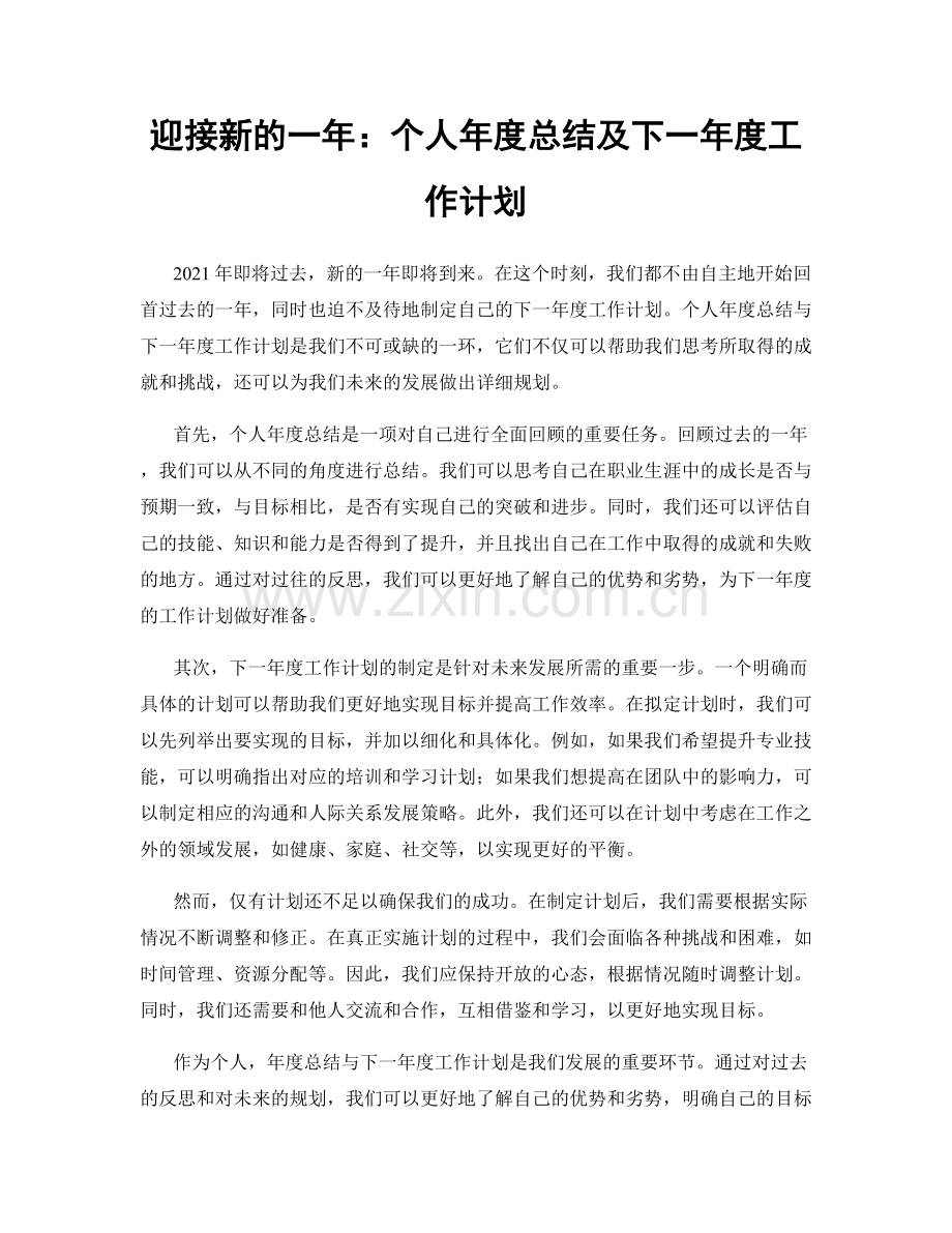 迎接新的一年：个人年度总结及下一年度工作计划.docx_第1页