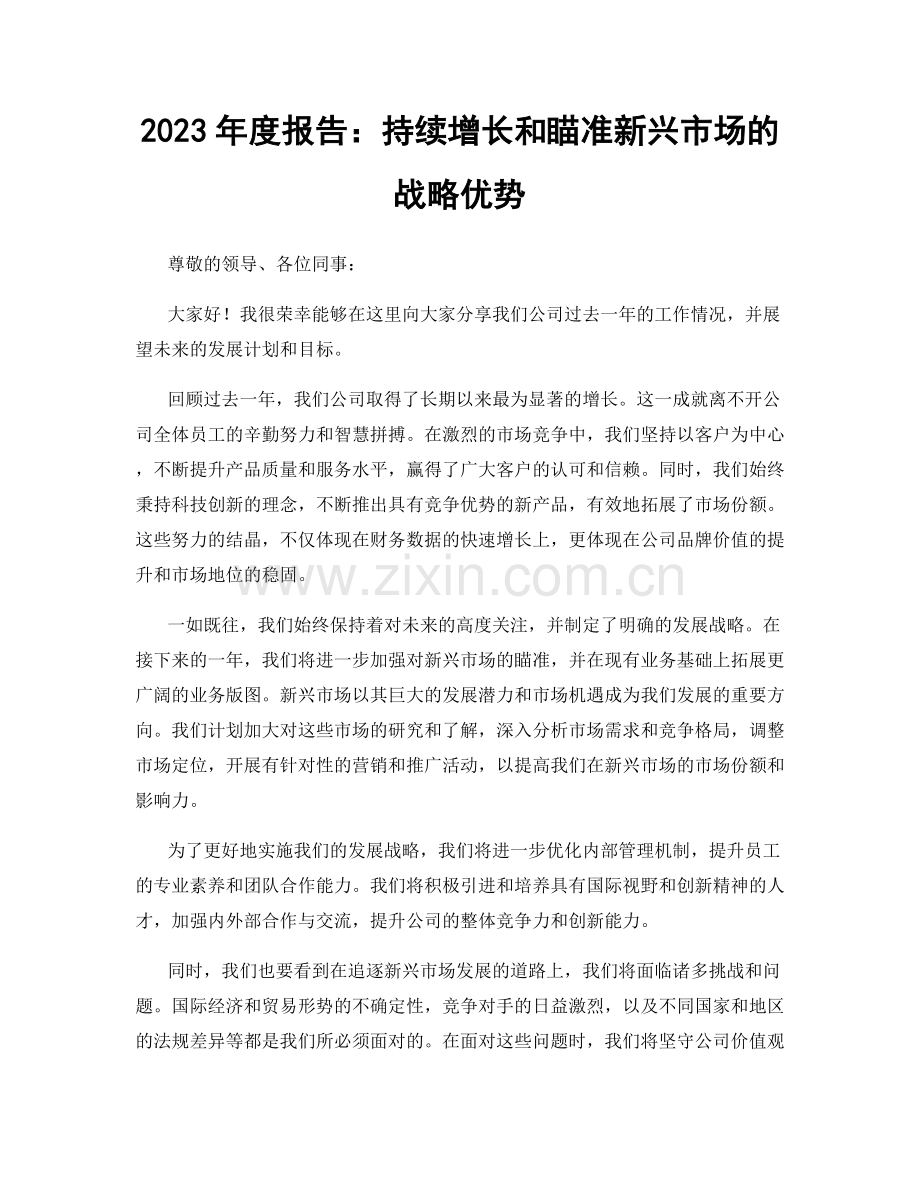 2023年度报告：持续增长和瞄准新兴市场的战略优势.docx_第1页