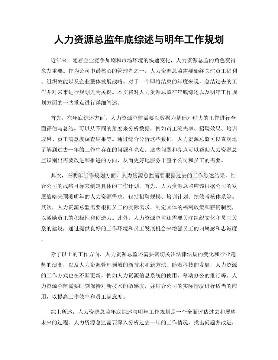 人力资源总监年底综述与明年工作规划.docx_第1页