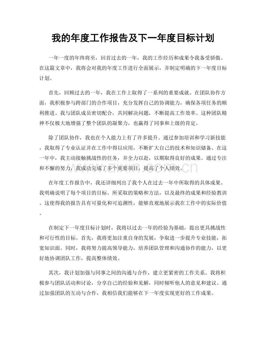 我的年度工作报告及下一年度目标计划.docx_第1页