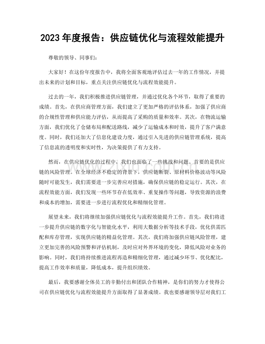 2023年度报告：供应链优化与流程效能提升.docx_第1页