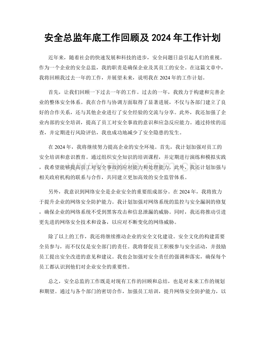 安全总监年底工作回顾及2024年工作计划.docx_第1页