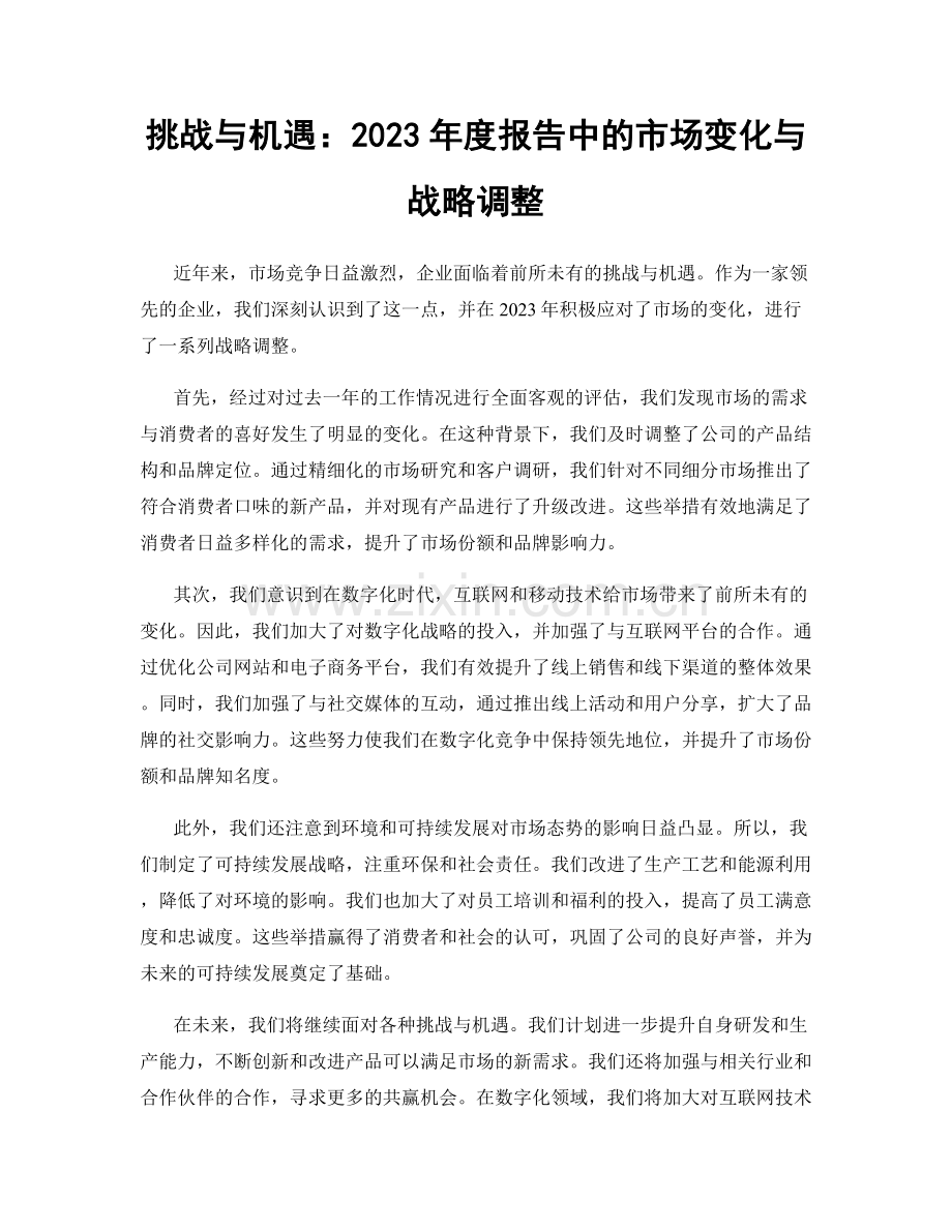 挑战与机遇：2023年度报告中的市场变化与战略调整.docx_第1页