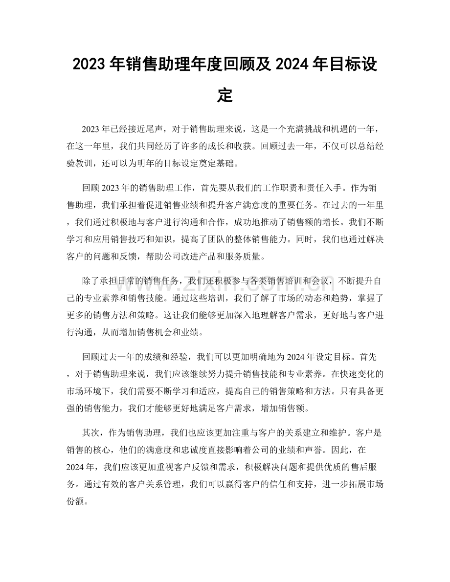 2023年销售助理年度回顾及2024年目标设定.docx_第1页