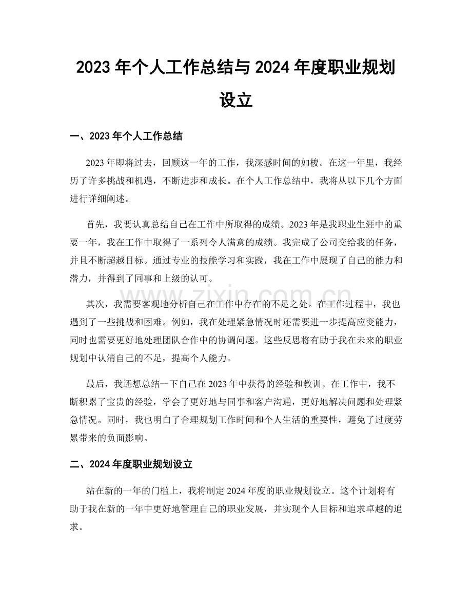 2023年个人工作总结与2024年度职业规划设立.docx_第1页