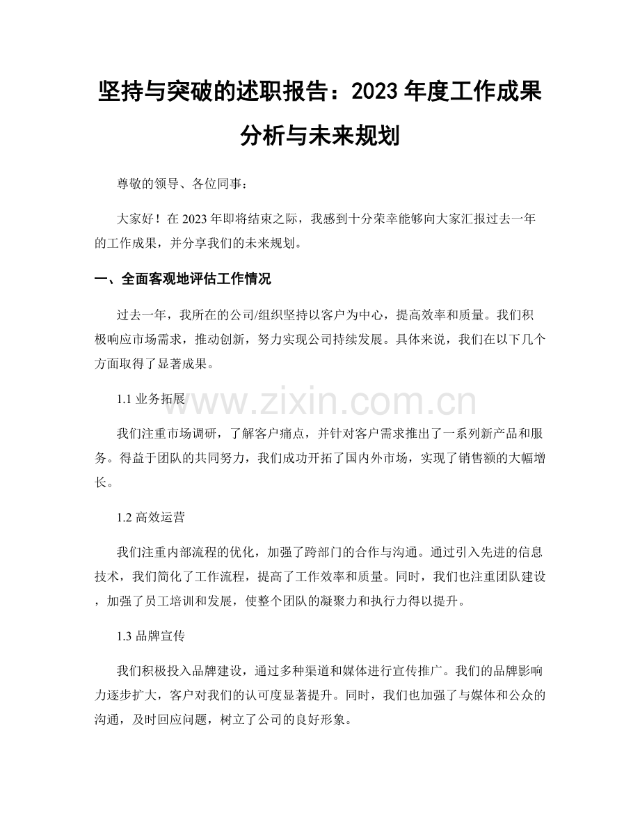 坚持与突破的述职报告：2023年度工作成果分析与未来规划.docx_第1页