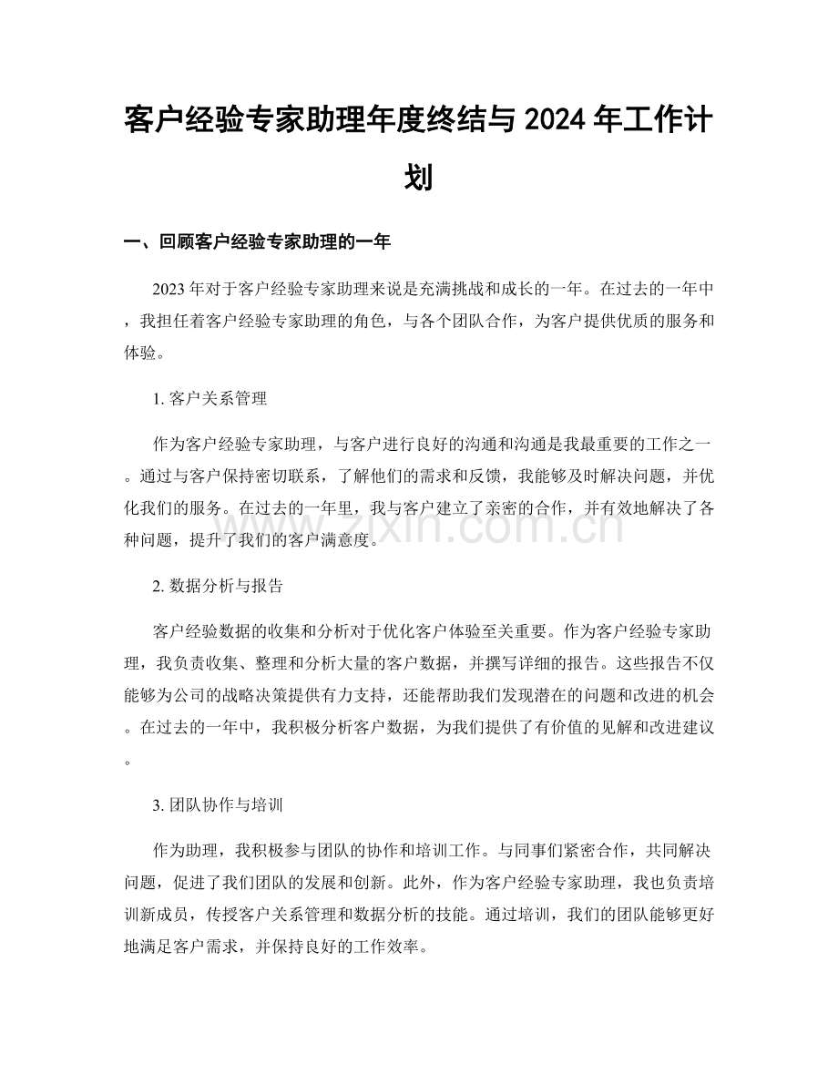 客户经验专家助理年度终结与2024年工作计划.docx_第1页