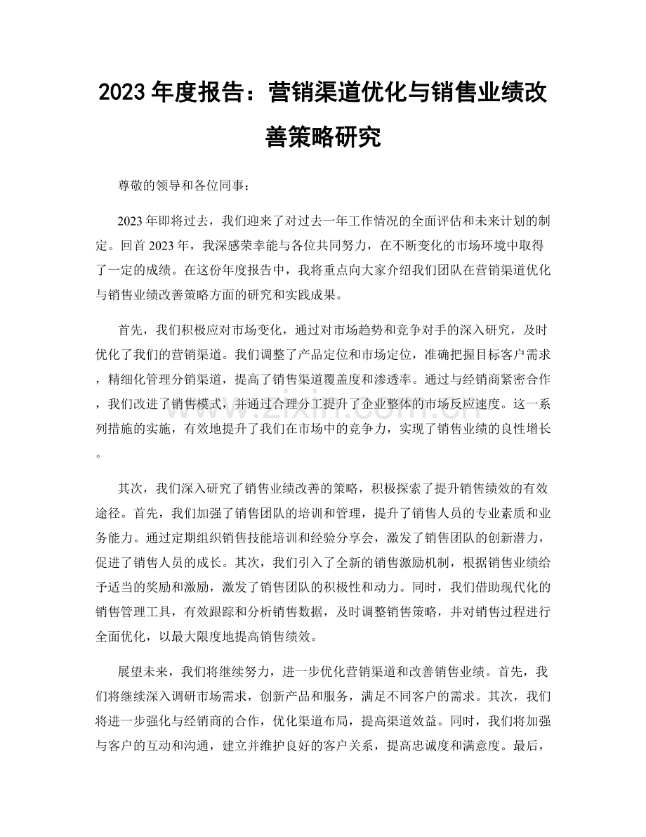 2023年度报告：营销渠道优化与销售业绩改善策略研究.docx_第1页