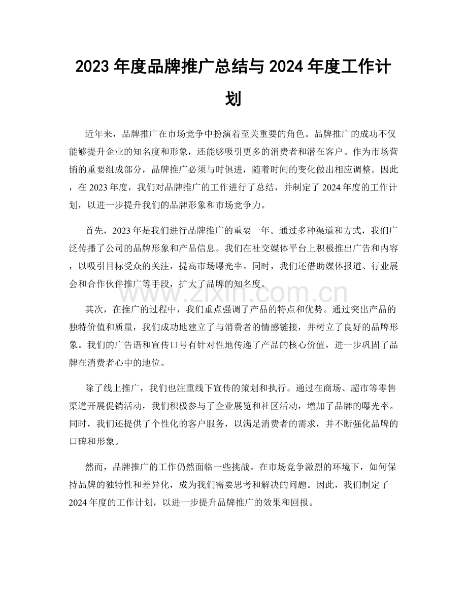 2023年度品牌推广总结与2024年度工作计划.docx_第1页