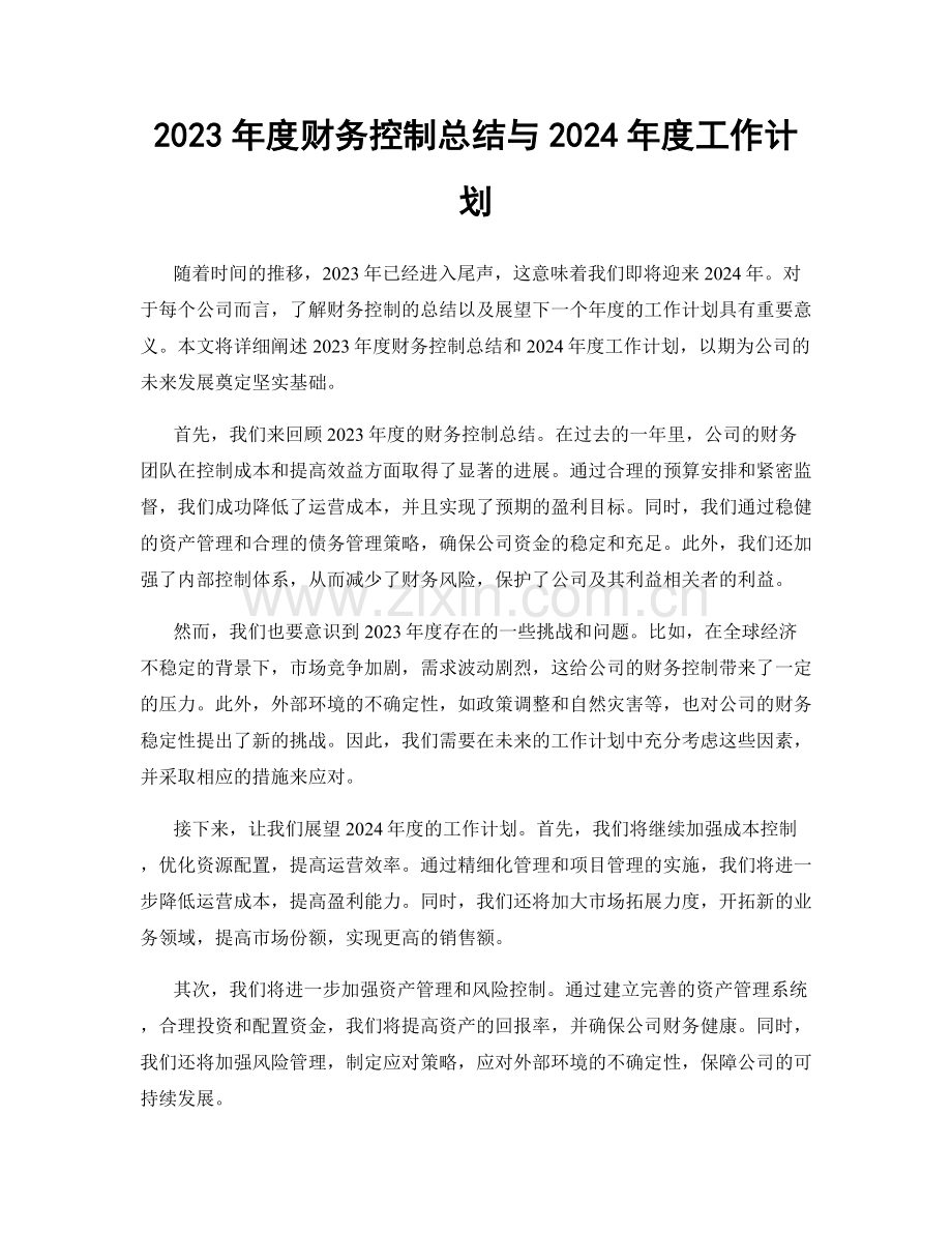 2023年度财务控制总结与2024年度工作计划.docx_第1页