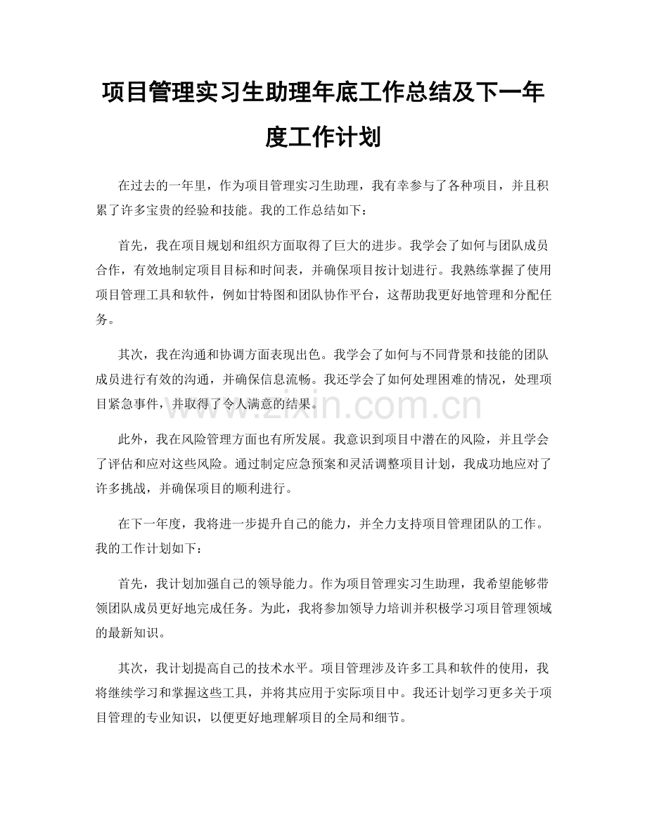 项目管理实习生助理年底工作总结及下一年度工作计划.docx_第1页