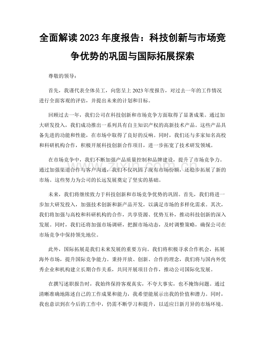 全面解读2023年度报告：科技创新与市场竞争优势的巩固与国际拓展探索.docx_第1页