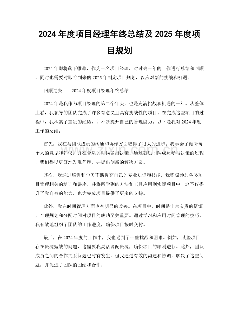 2024年度项目经理年终总结及2025年度项目规划.docx_第1页