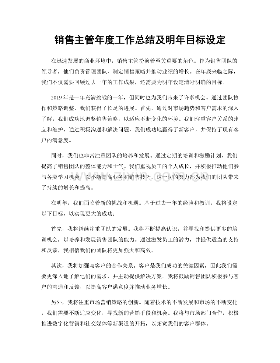 销售主管年度工作总结及明年目标设定.docx_第1页