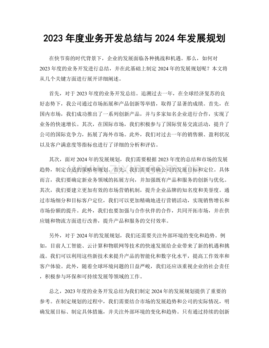 2023年度业务开发总结与2024年发展规划.docx_第1页