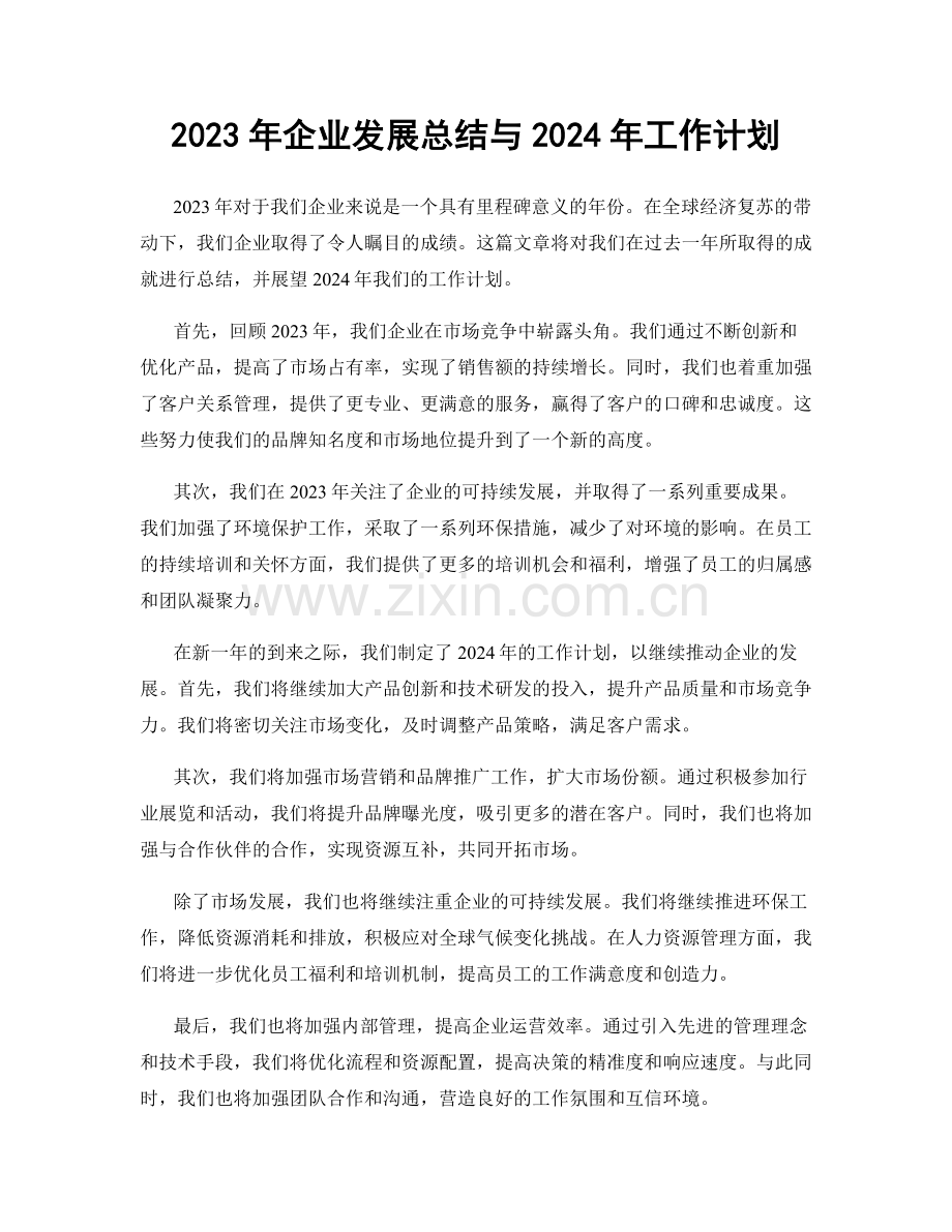 2023年企业发展总结与2024年工作计划.docx_第1页