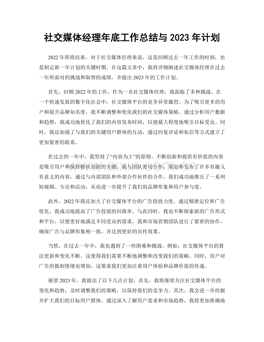 社交媒体经理年底工作总结与2023年计划.docx_第1页