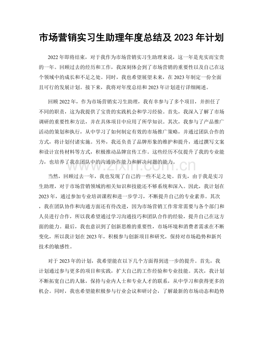 市场营销实习生助理年度总结及2023年计划.docx_第1页