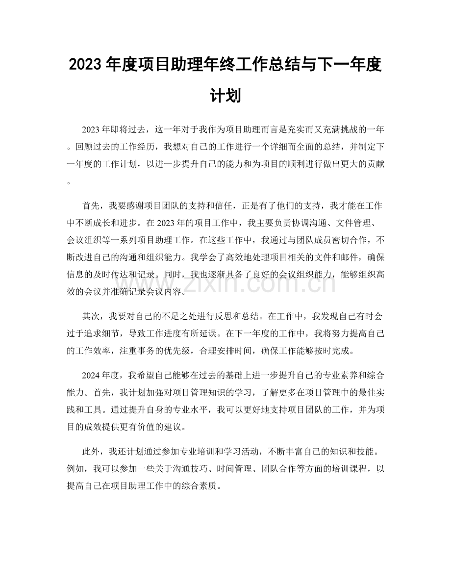 2023年度项目助理年终工作总结与下一年度计划.docx_第1页