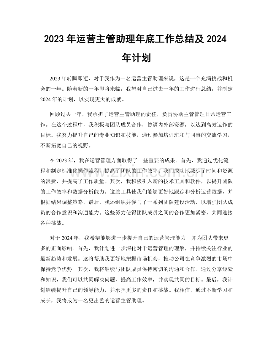 2023年运营主管助理年底工作总结及2024年计划.docx_第1页