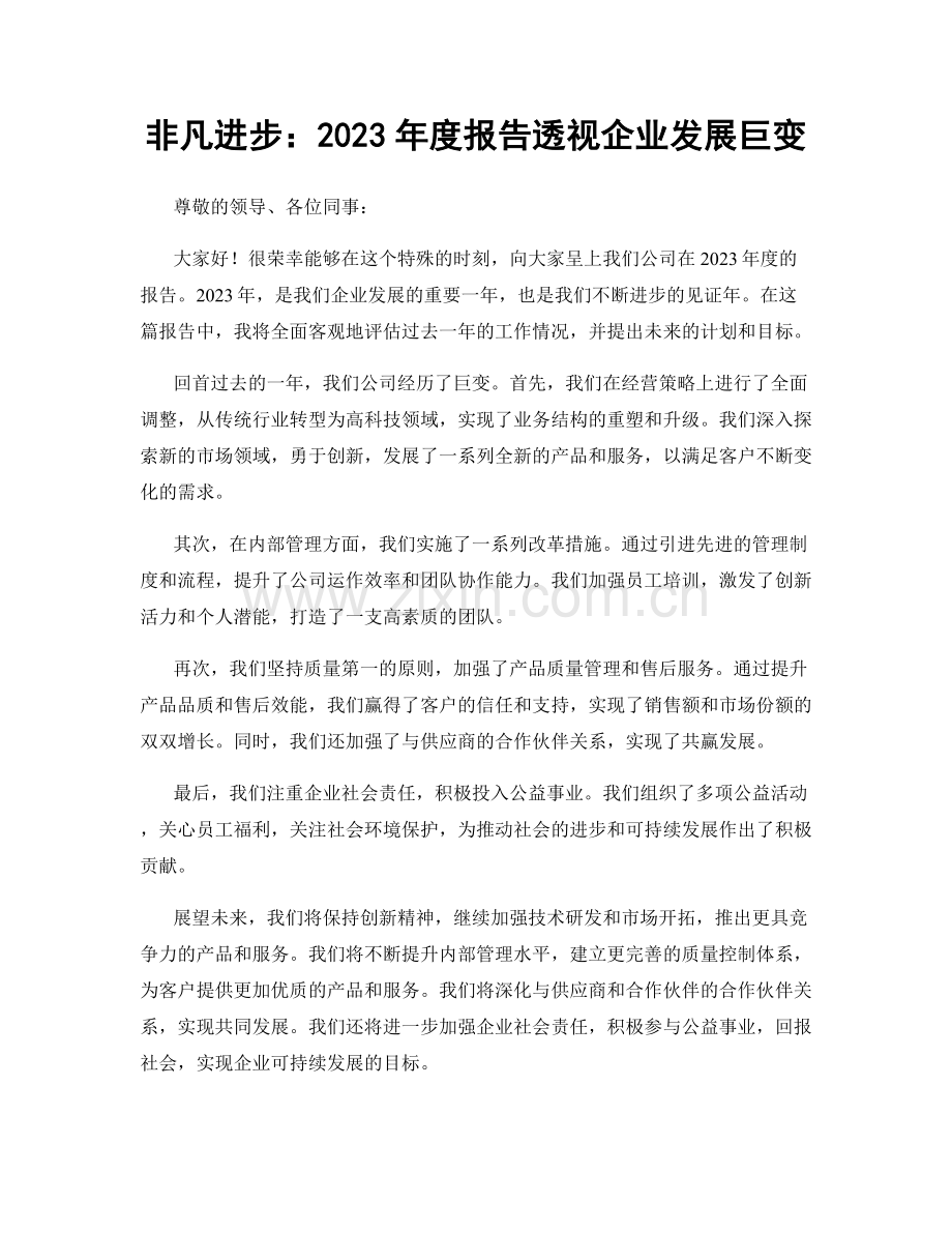 非凡进步：2023年度报告透视企业发展巨变.docx_第1页