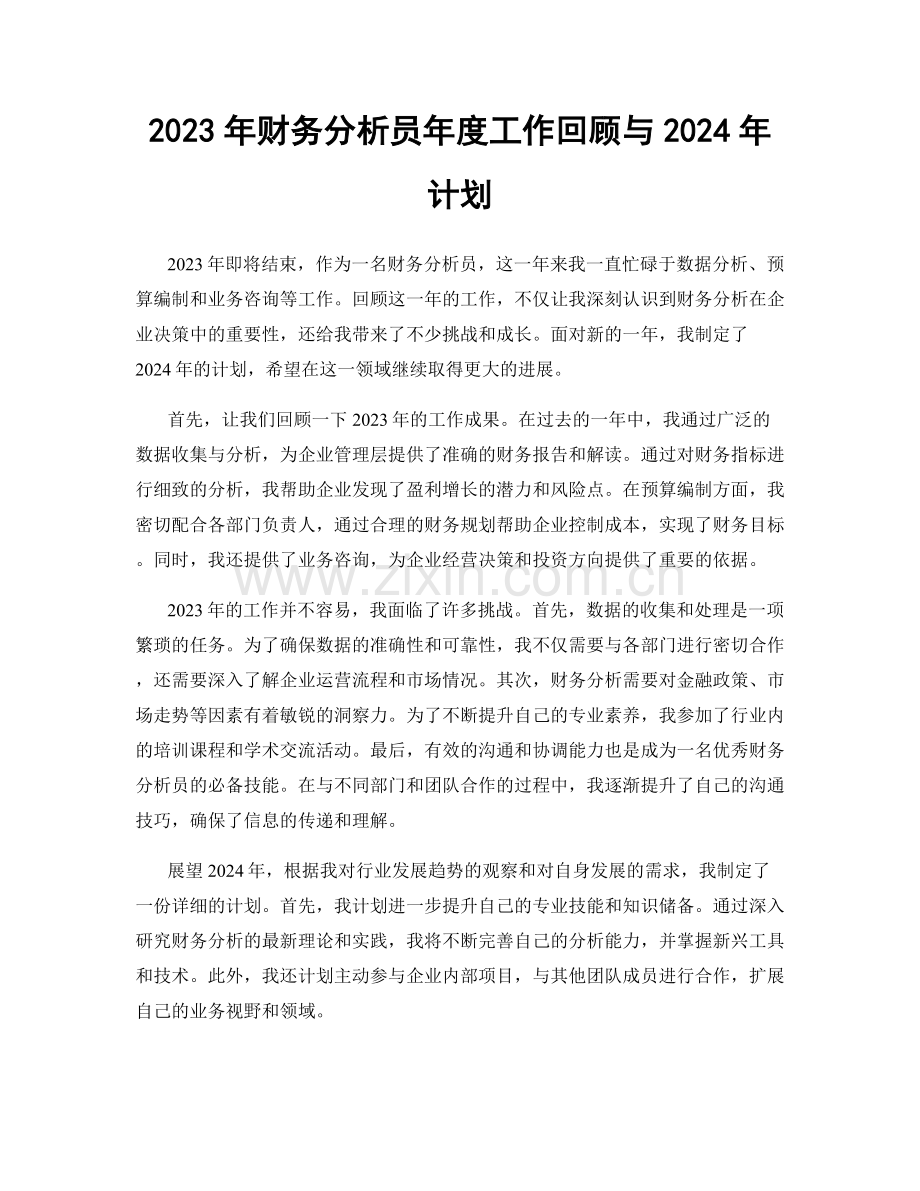 2023年财务分析员年度工作回顾与2024年计划.docx_第1页