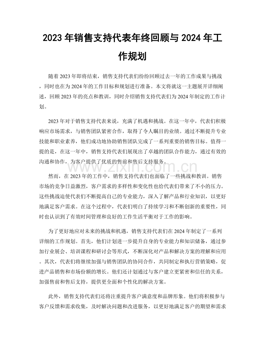 2023年销售支持代表年终回顾与2024年工作规划.docx_第1页