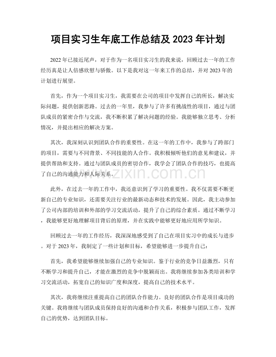 项目实习生年底工作总结及2023年计划.docx_第1页