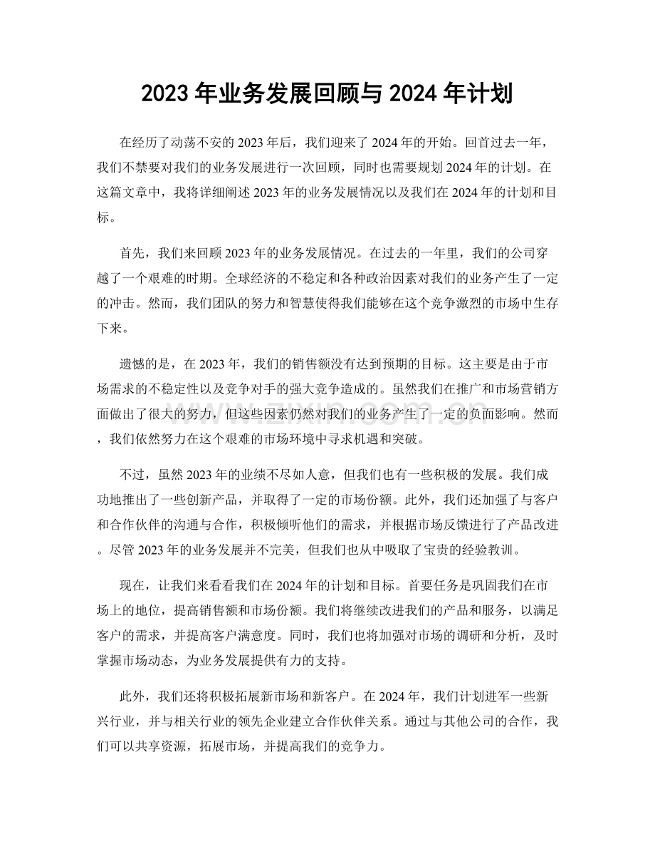 2023年业务发展回顾与2024年计划.docx_第1页