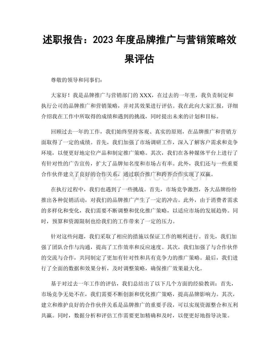 述职报告：2023年度品牌推广与营销策略效果评估.docx_第1页