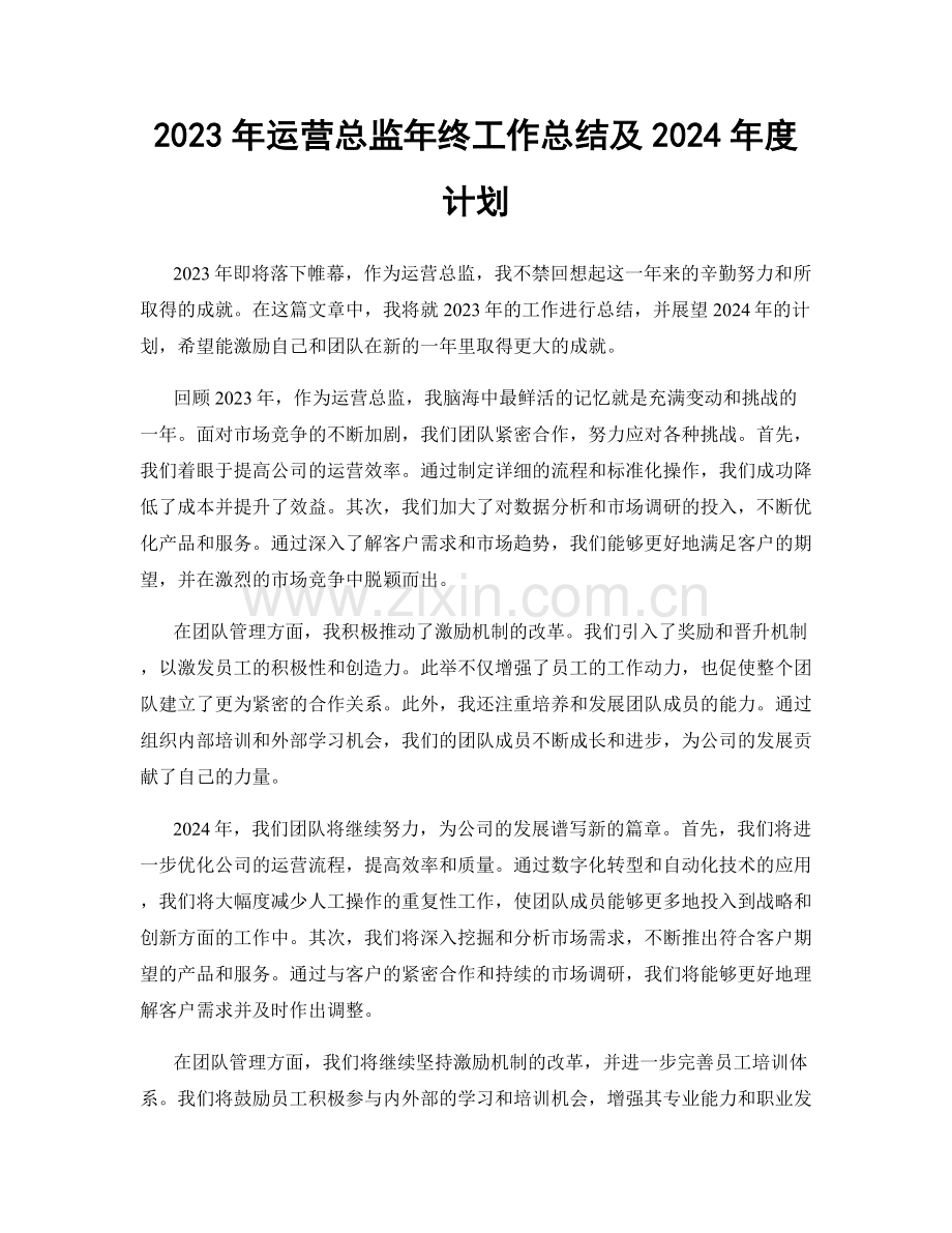 2023年运营总监年终工作总结及2024年度计划.docx_第1页