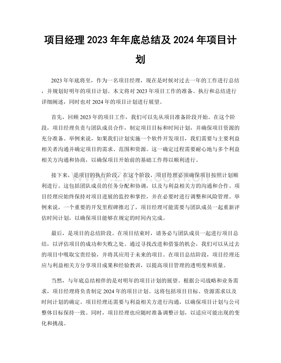 项目经理2023年年底总结及2024年项目计划.docx_第1页