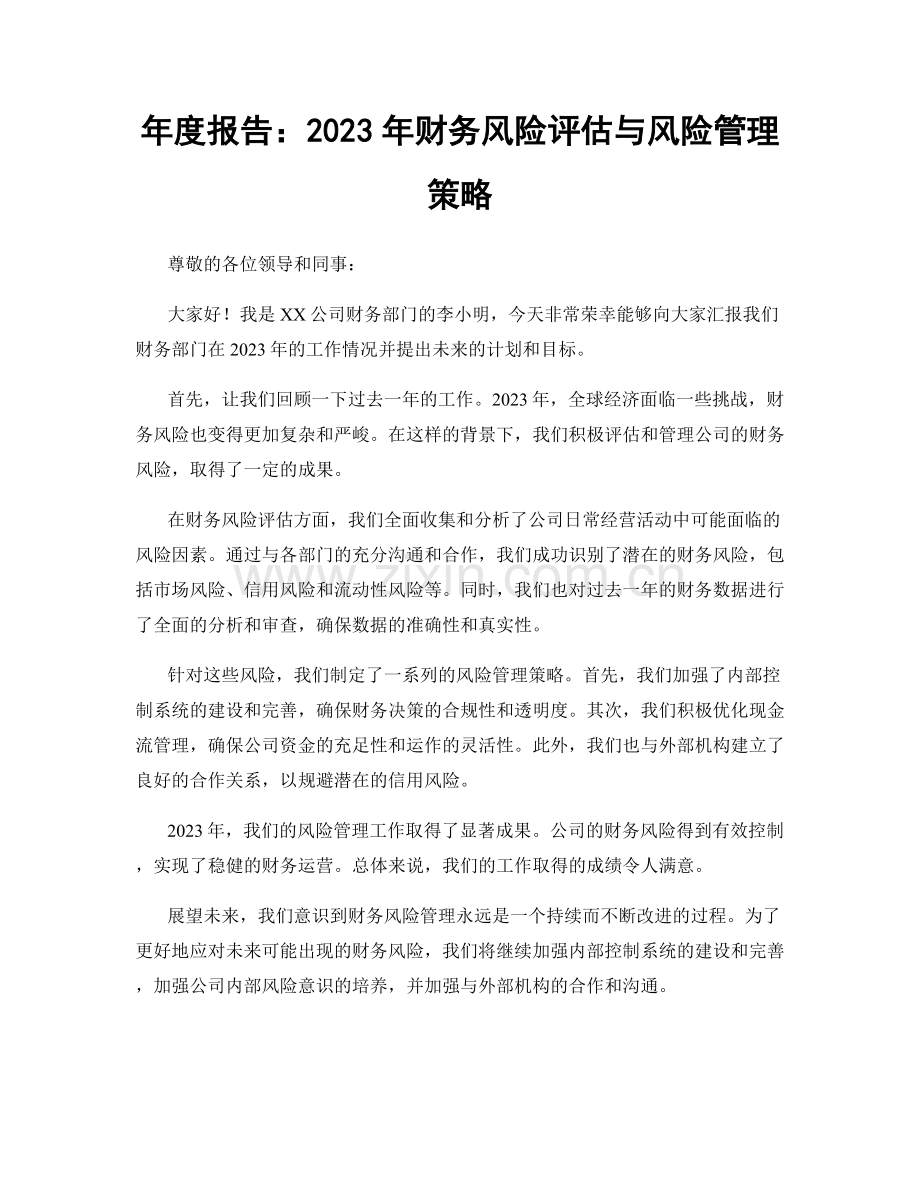 年度报告：2023年财务风险评估与风险管理策略.docx_第1页