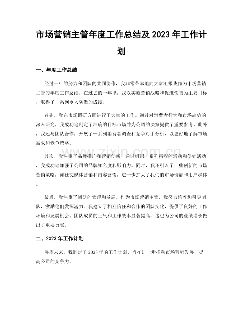 市场营销主管年度工作总结及2023年工作计划.docx_第1页