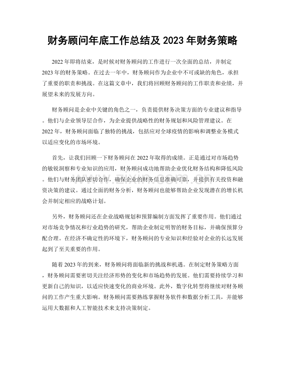 财务顾问年底工作总结及2023年财务策略.docx_第1页