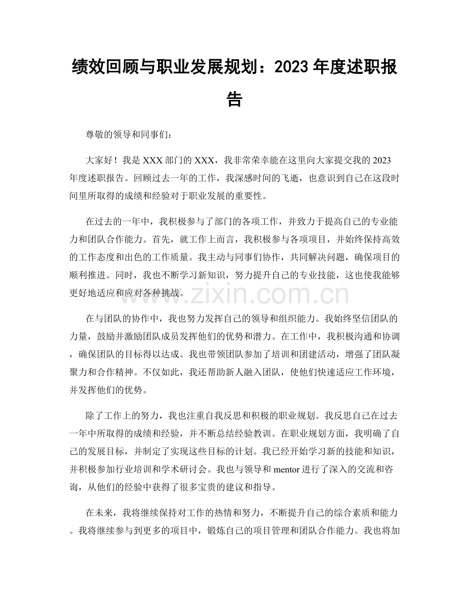 绩效回顾与职业发展规划：2023年度述职报告.docx_第1页