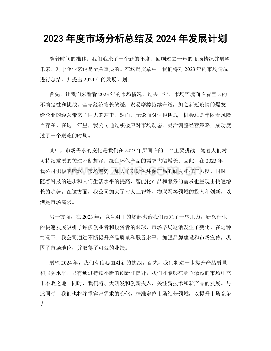 2023年度市场分析总结及2024年发展计划.docx_第1页