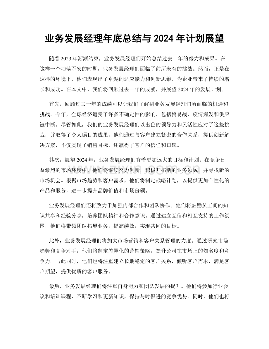 业务发展经理年底总结与2024年计划展望.docx_第1页