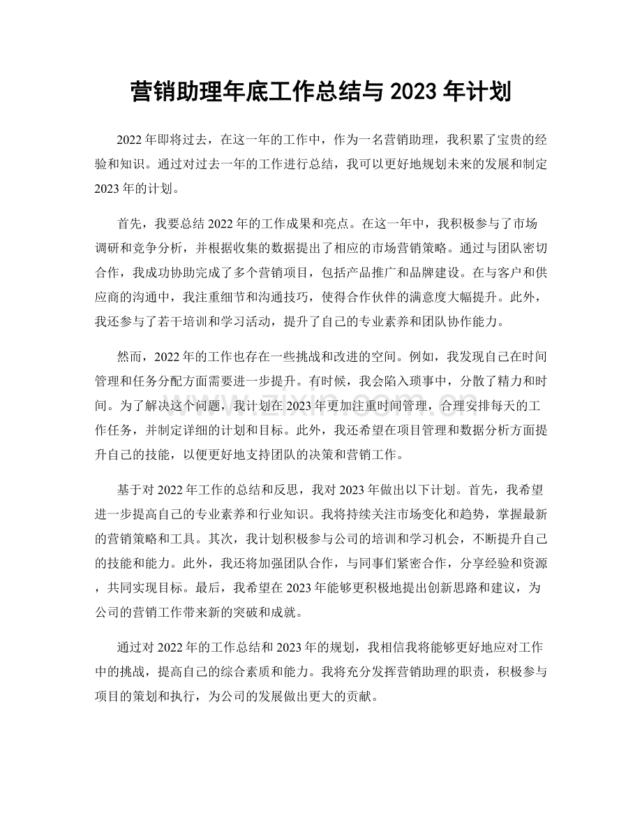 营销助理年底工作总结与2023年计划.docx_第1页