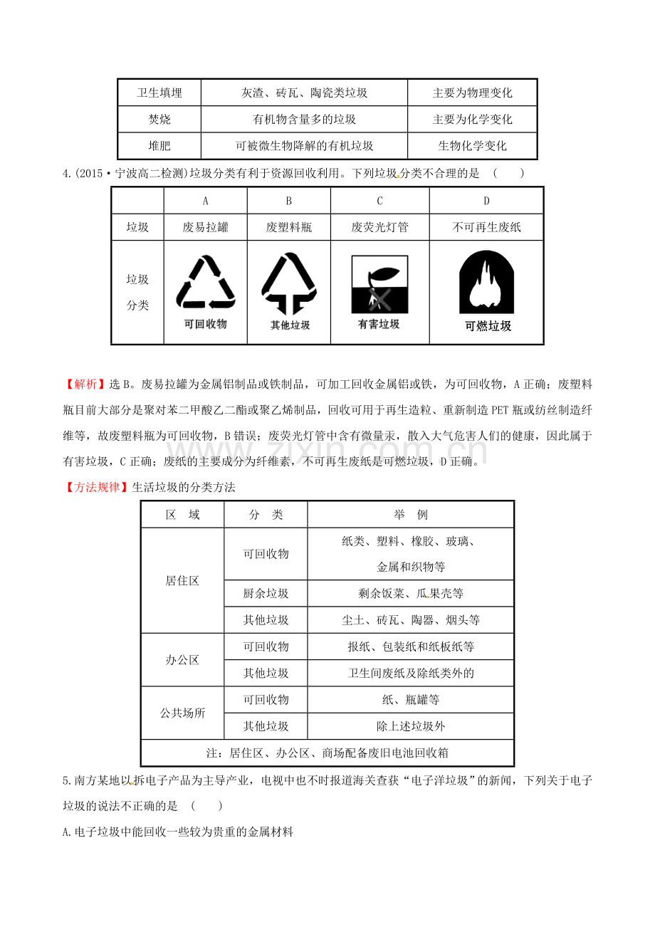 高中化学生活垃圾的分类处理试题2选修讲义.doc_第2页